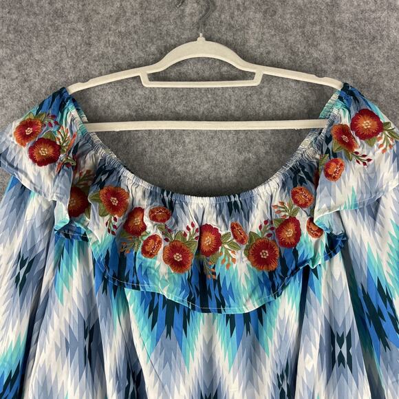Savanna Jane Embroidered Top Womens 2X Floral Off Shoulder Colorful Boho NEW - Picture 2 of 14